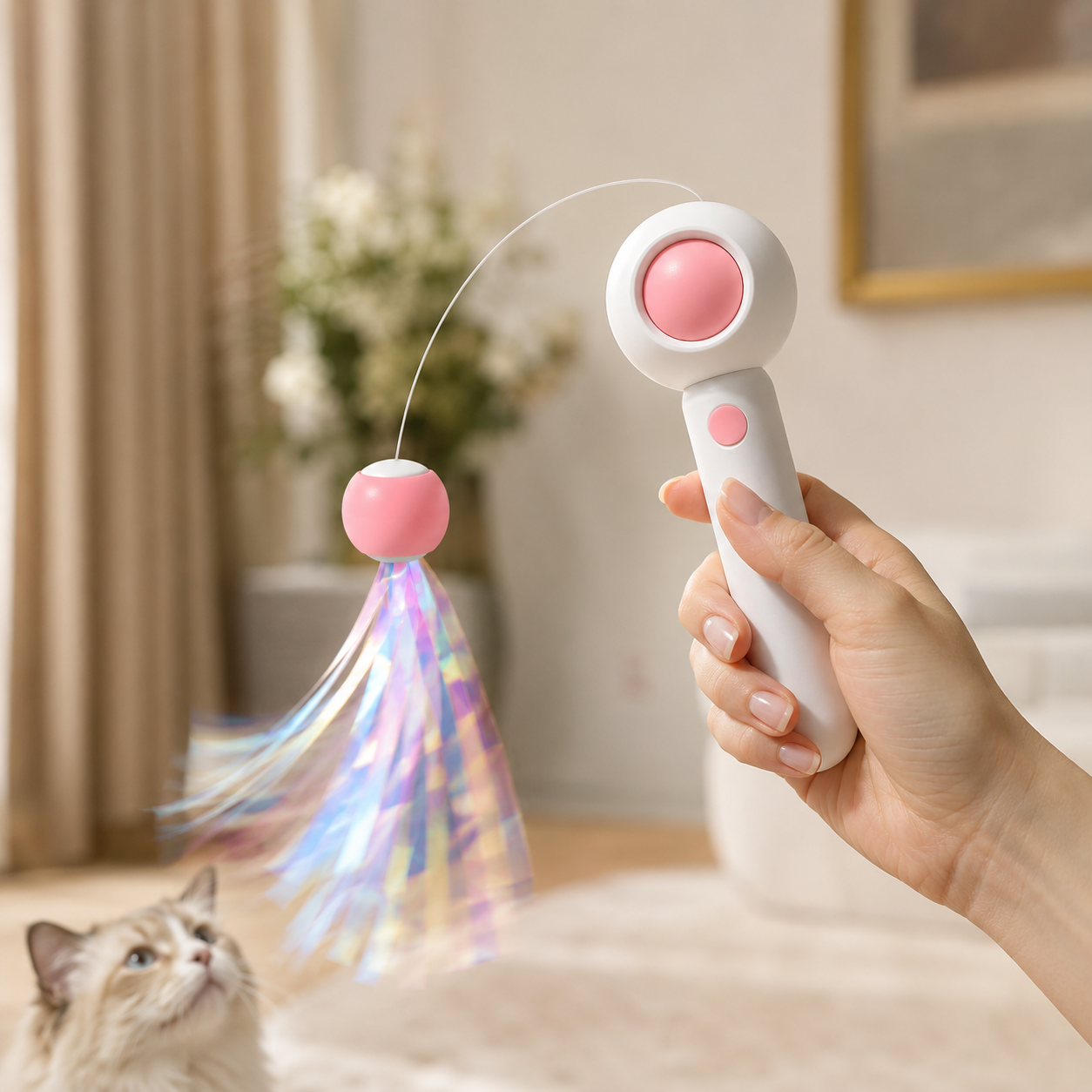Retractable Feather Cat Teaser Wand