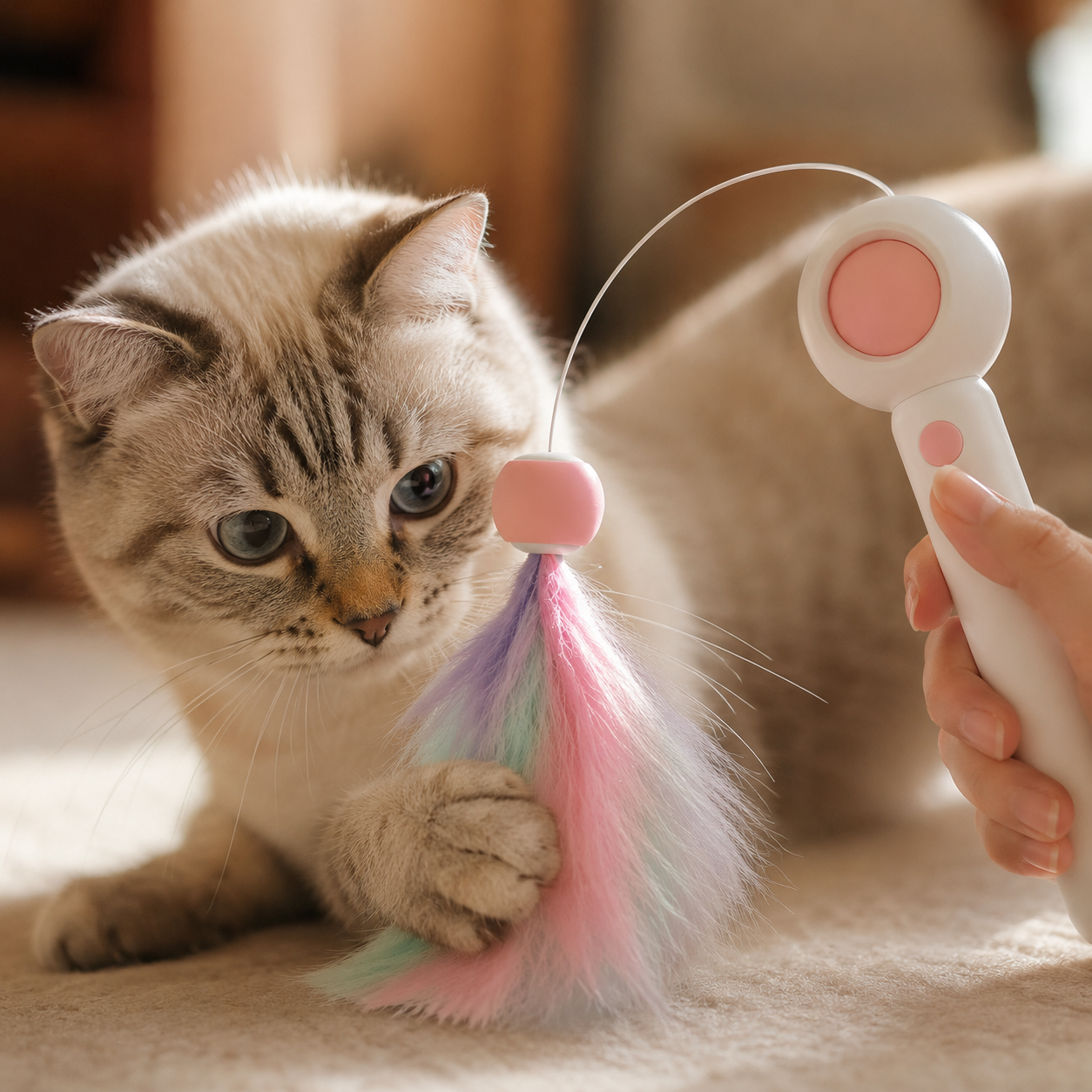 Retractable Feather Cat Teaser Wand